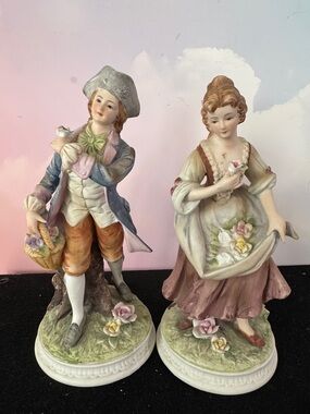 Pair Vintage Lefton Porcelain Figurines with Pastel Colors